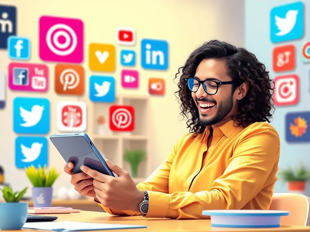 A creative social media manager crafting engaging content on a tablet, illustrating the agency's expertise in building brand loyalty and audience engagement.