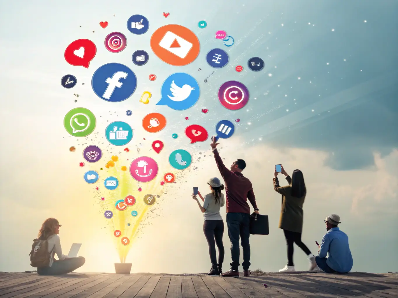 A vibrant image of social media icons and content being shared across various platforms, symbolizing effective social media marketing strategies.